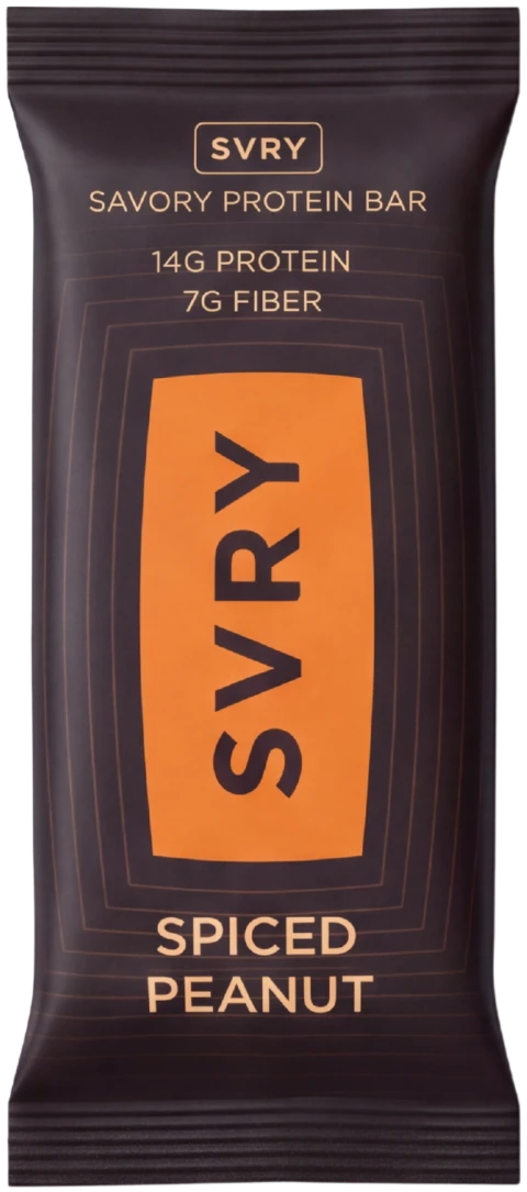 SVRY Spiced Peanut savory protein bar wrapper.
